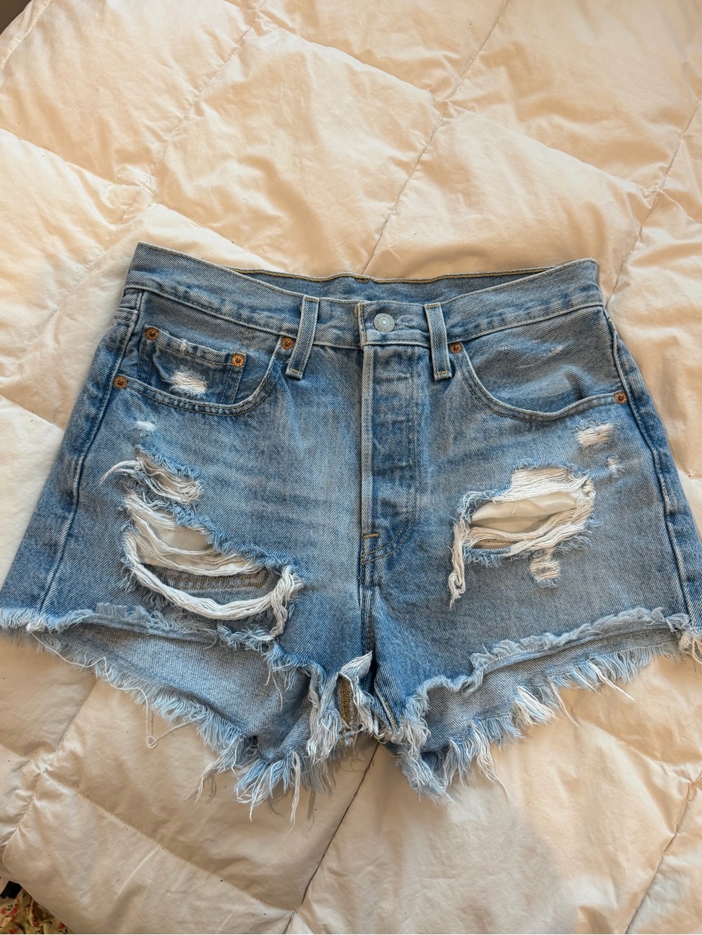 Levi's Light Blue Distressed Denim Cutoff Shorts